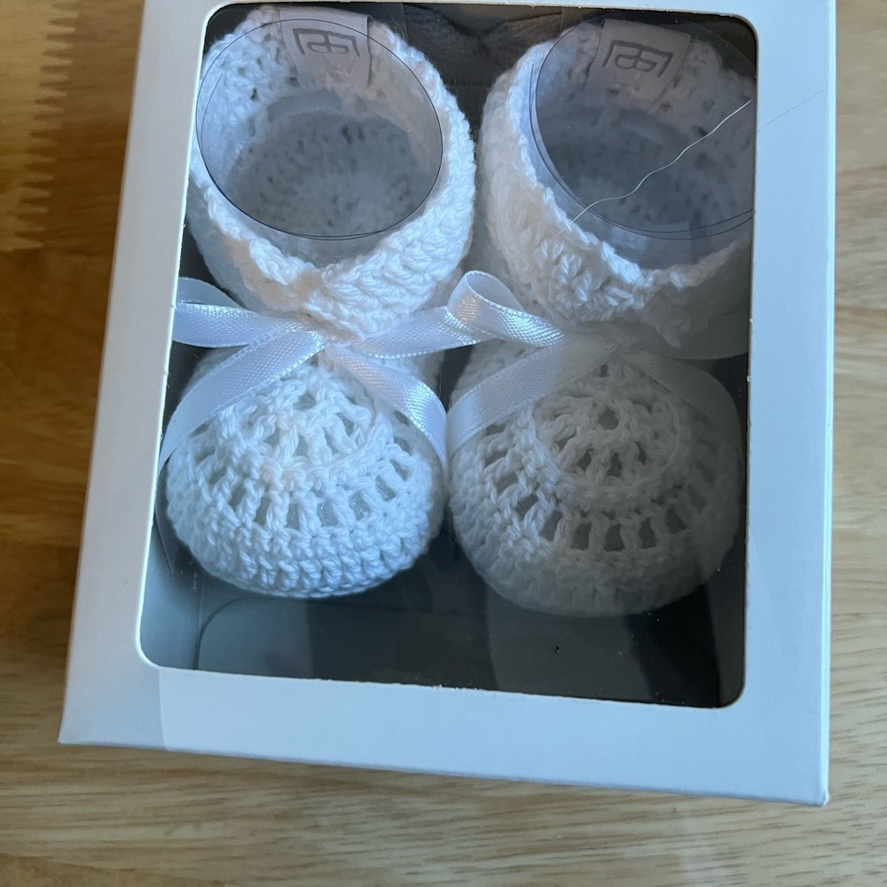 Christening White Hand Crocheted Baby Booties by Elegant Baby